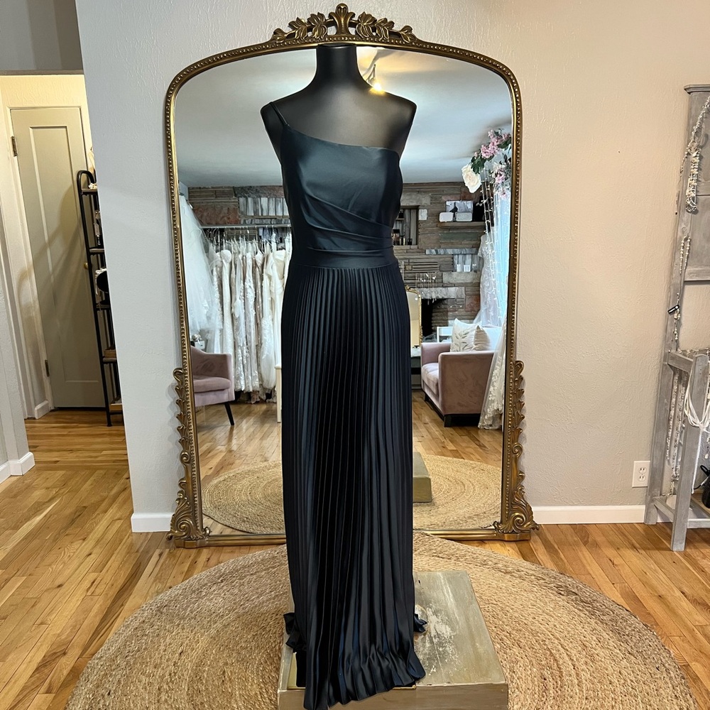 SORELLA VITA One-Shoulder Black Pleated Evening Gown